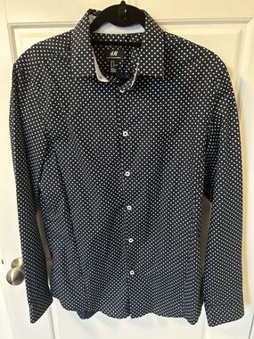 H&M Navy Shirt with White Polka Dots